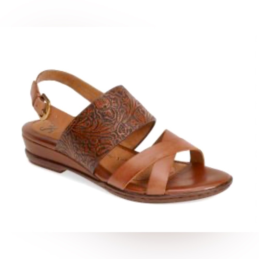 Sofft Sassandra Cymbal Tan Embossed Scrollwork Leather Sandals - Sz 11 - New